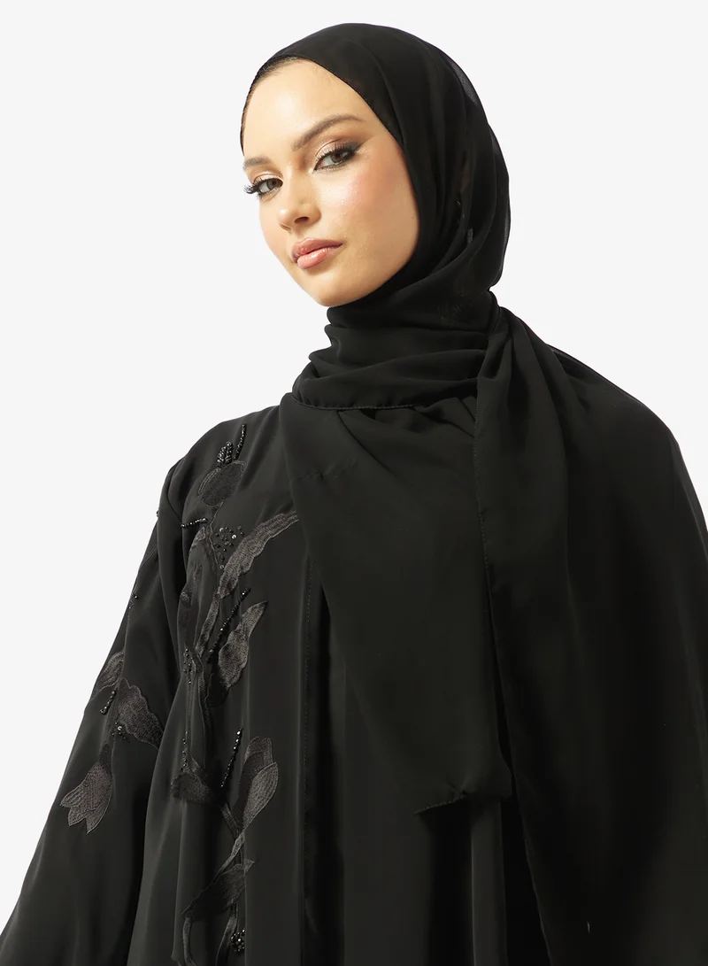 hayas closet  Black Embellished Abaya With Sheila for Women | Best Price UAE